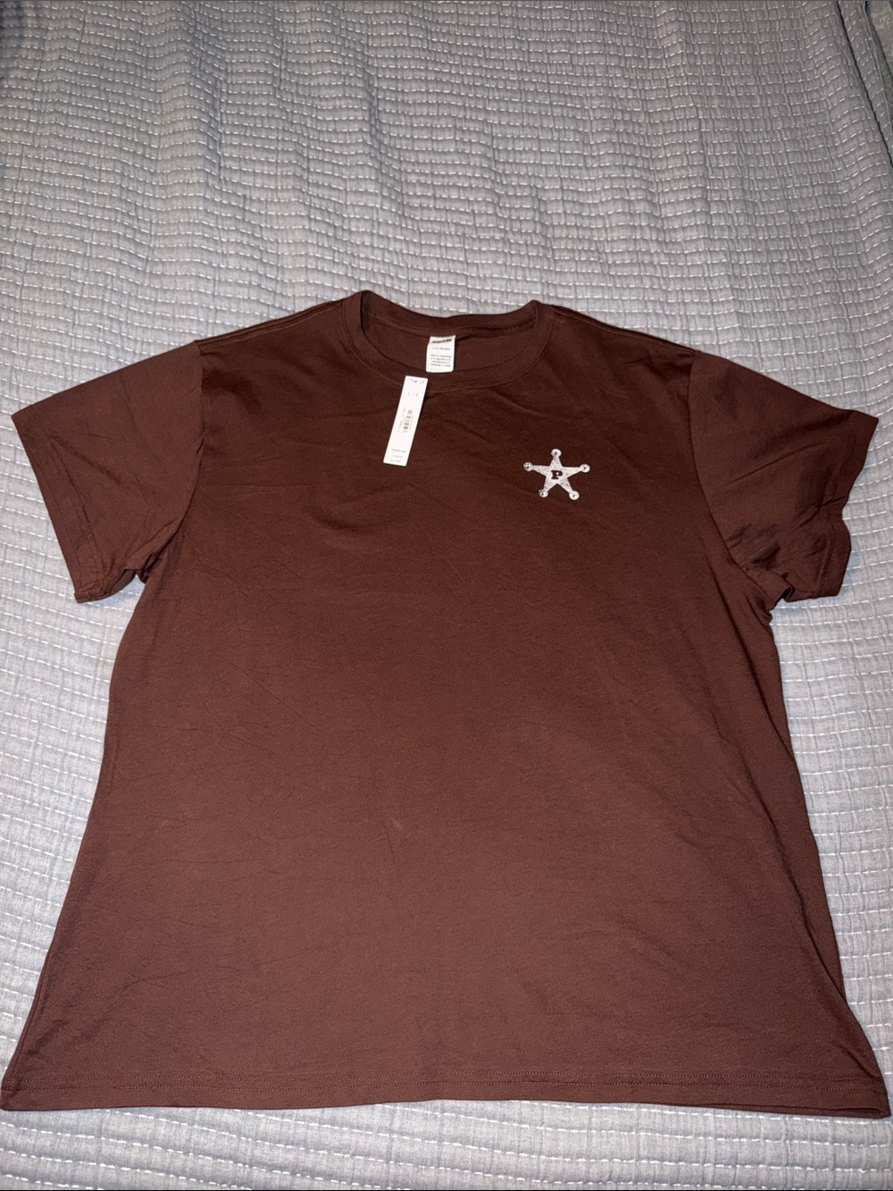 PINK Victoria's Secret Brown Campus Cotton Bling Western Tee NWT